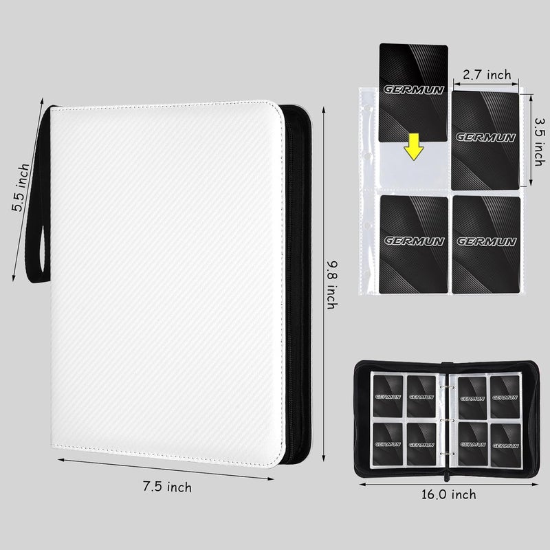 GERMUN 4 Pocket Card Binder, Premium Zip Trading Card Binder, 400 Double Sided Pocket PU Card Collection Binder, Collector Card Album, Card Folder for MTG, TCG, Sports Cards, Game Cards (White) - Image 3